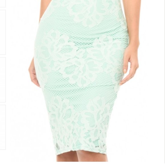 NWT Mint Green Strapy Lace Midi Dress Vestido - Picture 4 of 5